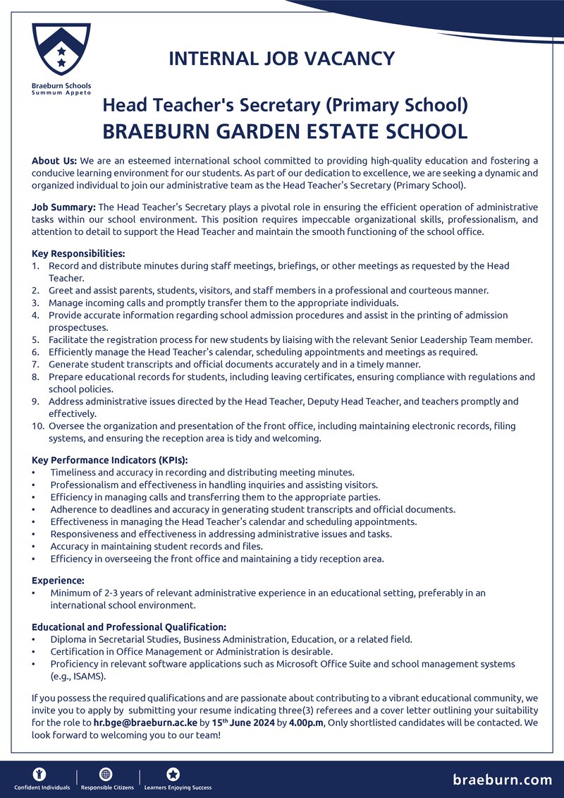 Braeburn School Need Head Teacher's Secretary - Opportunities For Young ...